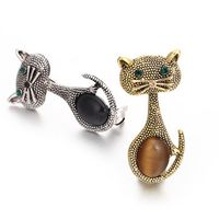 Cute Opal Crystal Cat Brooch