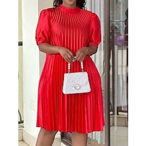 Women's Party Dress Christmas Cocktail Dress Dress Midi Dress White Red Royal Blue Half Sleeve Pure Color Ruched Fall Winter Autumn Stand Collar Fashion Winter Dress Christmas Lightinthebox