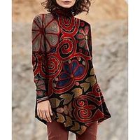 Women's Tunic Shirts T shirt Tee Tunic Red Graphic Print Long Sleeve Casual Daily Basic High Neck Long Abstract Painting S miniinthebox - thumbnail