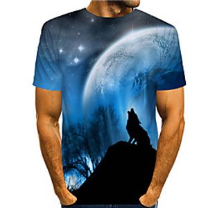 Men's Tee T shirt 3D Print Graphic Prints Wolf Print Short Sleeve Daily Tops Casual Designer Big and Tall Blue Lightinthebox