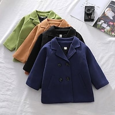 Toddler Boys Woolen Coat Outerwear Solid Color Long Sleeve Button Coat School Cool Adorable Daily claret lattice Black Winter 3-7 Years Lightinthebox