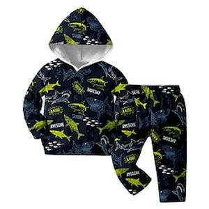 2 Pieces Toddler Boys Hoodie  Pants Outfit Animal Dinosaur Long Sleeve Pocket Set Casual Cool Daily Winter Fall 7-13 Years Green Black Blue Lightinthebox