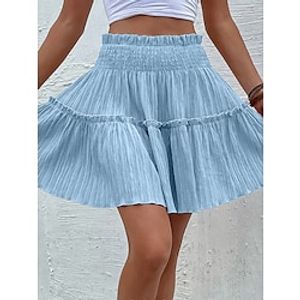 Women's Skirt A Line Mini Polyester Black White Yellow Light Blue Skirts Summer Pleated Ruffle Fashion Casual Street Daily S M L Lightinthebox