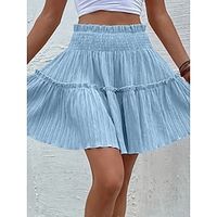 Women's Skirt A Line Mini Polyester Black White Yellow Light Blue Skirts Summer Pleated Ruffle Fashion Casual Street Daily S M L Lightinthebox - thumbnail