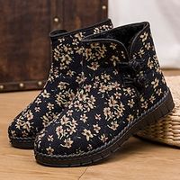 Women's Boots Snow Boots Winter Boots Daily Fleece Lined Booties Ankle Boots Winter Lace-up Flat Heel Round Toe Plush Walking Elastic Fabric Lace-up Color Block Black Burgundy Lightinthebox - thumbnail