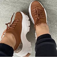 Women's Trainers Athletic Shoes Wedge Heel Round Toe Tissage Volant Lace-up Solid Colored Dark Brown Black Pink miniinthebox Women's Trainers Athletic Shoes Wedge Heel Round Toe Tissage Volant Lace-up Solid Colored Dark Brown Black Pink miniinthebox