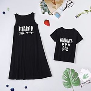 Mommy and Me Dresses Letter Print Black Sleeveless Knee-length Cute Matching Outfits Lightinthebox