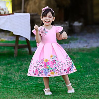 Kids Little Girls' Dress Graphic Solid Colored A Line Dress Party Birthday Embroidered Print Pink Royal Blue White Knee-length Short Sleeve Princess Cute Dresses Children's Day Fall Winter Slim 3-10 Lightinthebox
