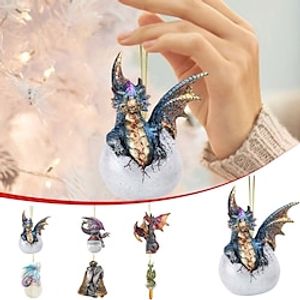 6pcs Christmas Tree Dragon Ornaments Xmas 2D Acrylic Hanging Decorations Cute Dragon Christmas Ornament 2023 New Crafts Hanging Ornament New Year Festive Party Supplies Room Hanging Decor Lightinthebox