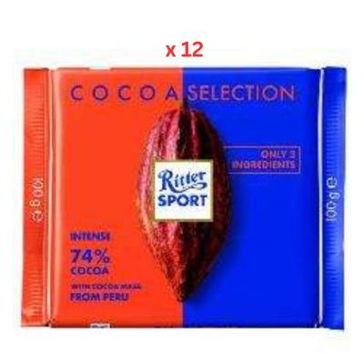 Ritter Sport 74% Cocoa Peru Chocolate, 100GX12 pcs