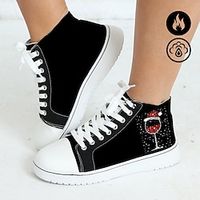 Women's Shoes Xmas Christmas Santa Hat Red Wine Glass Graphic Print Plush Warm Lace Up High Top Flats Lightinthebox - thumbnail