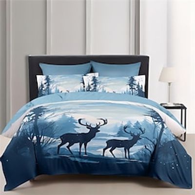 Forest Deer Bed Duvet Cover Bedding Set 2-Piece Set 3-Piece Soft Short Plush Set  Ultra Soft Comforter Set Lightinthebox