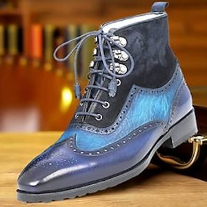 Men's Boots Formal Shoes Dress Shoes Walking Casual Daily PU Warm Booties / Ankle Boots Lace-up Blue Brown Color Block Fall Winter miniinthebox