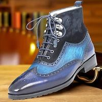 Men's Boots Formal Shoes Dress Shoes Walking Casual Daily PU Warm Booties / Ankle Boots Lace-up Blue Brown Color Block Fall Winter miniinthebox