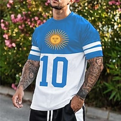 Men's T shirt Tee Color Block Graphic Prints Crew Neck Blue 3D Print World Cup Outdoor Street Short Sleeve Print Clothing Apparel Sports Designer Casual / Summer / Summer miniinthebox