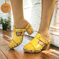 Women's Sandals Slippers Plus Size Handmade Shoes Outdoor Daily Beach Rivet Block Heel Round Toe Vintage Casual Comfort Walking Premium Leather Loafer Yellow Lightinthebox