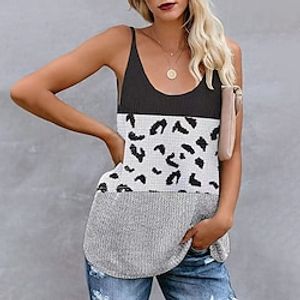 Women's Vest Open Back Knitted Cold Shoulder Color Block Leopard Stylish Casual Sleeveless Sweater Cardigans Strap Spring Summer Green Gray Orange Lightinthebox