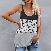 Women's Vest Open Back Knitted Cold Shoulder Color Block Leopard Stylish Casual Sleeveless Sweater Cardigans Strap Spring Summer Green Gray Orange Lightinthebox - thumbnail