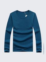 Fall Winter Mens Solid Color Base Tees Round Neck Long Sleeve T-shirts