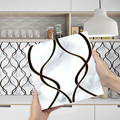 Imitation Epoxy Tile Sticker White Marble Water Corrugated Wall Sticker House Renovation Diy Self-adhesive Pvc Wallpaper Painting Kitchen Waterproof And Oilproof Wall Sticker miniinthebox