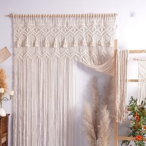 Boho Curtains Natural Blended Curtain Panels for Living Room/Light Reducing Linen Sheer Curtain Panels Set Nickel Grommet Window Panels, Natural miniinthebox