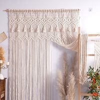 Boho Curtains Natural Blended Curtain Panels for Living Room/Light Reducing Linen Sheer Curtain Panels Set Nickel Grommet Window Panels, Natural miniinthebox - thumbnail