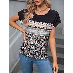 Women's T shirt Tee Paisley Casual Daily Black Print Short Sleeve Boho Print Round Neck Regular Fit Summer Lightinthebox