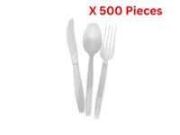 Hotpack Heavy Duty White Cutlery Set Spoon Fork Knife Napkin 500 Pieces - CPHDW