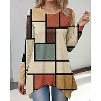 Ugly Christmas Shirt Women's T shirt Tee Plaid Yellow Pink Blue Print Flowing tunic Long Sleeve Daily Weekend Fashion Round Neck Regular Fit Spring   Fall Lightinthebox - thumbnail