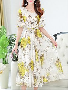 V Neck Floral Printed Bell Sleeve Maxi Dress