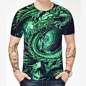 Men's T shirt Shirt 3D Print Dragon Graphic Graphic Prints 3D Print Short Sleeve Daily Tops Chinese Style Casual Round Neck Black / Summer miniinthebox