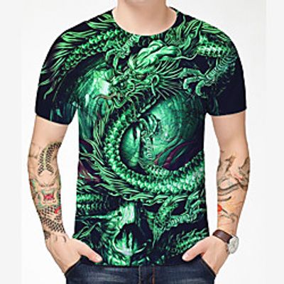 Men's T shirt Shirt 3D Print Dragon Graphic Graphic Prints 3D Print Short Sleeve Daily Tops Chinese Style Casual Round Neck Black / Summer miniinthebox