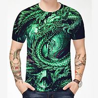 Men's T shirt Shirt 3D Print Dragon Graphic Graphic Prints 3D Print Short Sleeve Daily Tops Chinese Style Casual Round Neck Black / Summer miniinthebox - thumbnail