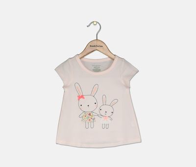 Baby Girls Embroidered Cotton Bunny Sisters T-Shirt Pale Blush Baby Girls Embroidered Cotton Bunny Sisters T-Shirt Pale Blush