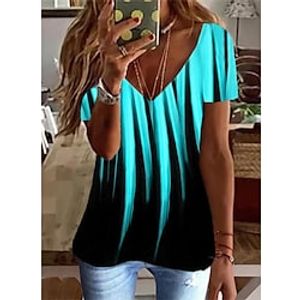 Women's T shirt Tee Black White Blue Graphic Print Short Sleeve Daily Weekend Basic V Neck Regular Abstract Painting S miniinthebox