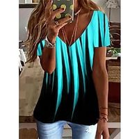 Women's T shirt Tee Black White Blue Graphic Print Short Sleeve Daily Weekend Basic V Neck Regular Abstract Painting S miniinthebox - thumbnail