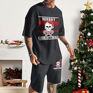 Men's Shorts and T Shirt Set T-Shirt Outfits Skull Graphic Prints Crew Neck Black 3D Print Outdoor Christmas Short Sleeve 3D Print Clothing Apparel 2pcs Basic Classic Comfortable Big and Tall Lightinthebox