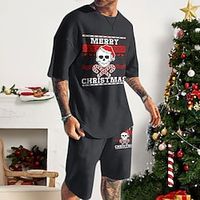 Men's Shorts and T Shirt Set T-Shirt Outfits Skull Graphic Prints Crew Neck Black 3D Print Outdoor Christmas Short Sleeve 3D Print Clothing Apparel 2pcs Basic Classic Comfortable Big and Tall Lightinthebox - thumbnail