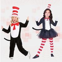 The Cat in the Hat Cat Cosplay Costume Boys Girls' Movie Cosplay Anime girls Boys Leotard  Onesie Dress Hat Halloween Masquerade Polyester Lightinthebox - thumbnail