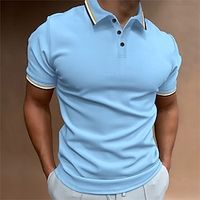 Men's Polo Shirt Golf Shirt Work Casual Lapel Short Sleeve Basic Modern Plain Patchwork Button Spring  Summer Regular Fit Light Yellow Dark Pink Black White Pink Navy Blue Polo Shirt Lightinthebox