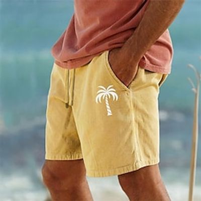 Men's Shorts Summer Shorts Beach Shorts Print Drawstring Elastic Waist Coconut Tree Breathable Soft Short Casual Daily Holiday Streetwear Hawaiian Yellow Pink Micro-elastic Lightinthebox
