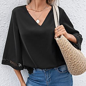 Women's Blouse Shirt Plain Cut Out V Neck Basic Fashion Streetwear Tops Black Lightinthebox