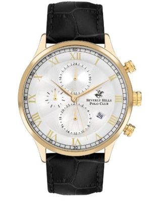 Beverly Hills Polo Club Men's JP15 Movement Watch, Multi Function Display and Leather Strap, Black - BP3371X.131