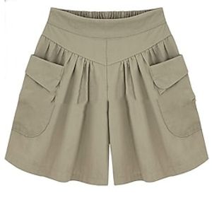 Women's Wide Leg Shorts Bermuda shorts Cotton Blend Army Green Khaki Navy Blue High Waist Casual Pocket Solid Colored L XL XXL / Loose Fit miniinthebox