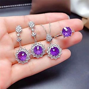 Women's Purple Synthetic Amethyst Jewelry Set Earrings Set Geometrical Flower Snowflake Crown Artistic Fashion Classic Trendy Sweet Rhinestone Earrings Jewelry Silver For Christmas Party Evening Gift miniinthebox