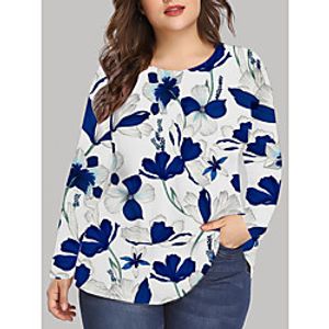 Women's Plus Size Print Graphic Floral T shirt Large Size Crewneck Long Sleeve Basic Tops XL XXL 3XL Blue Big Size Lightinthebox