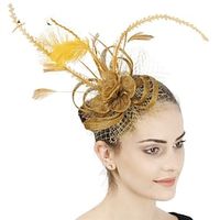 Fascinators Flax Kentucky Derby Church Elegant British With Feather Tulle Headpiece Headwear Lightinthebox - thumbnail
