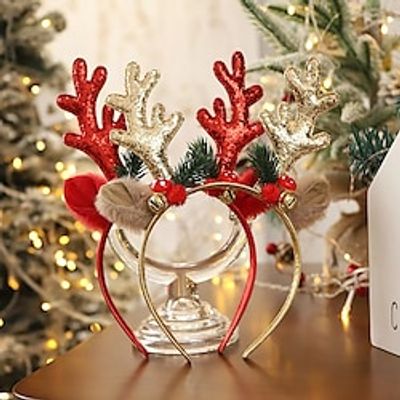 2 Pack Christmas Daily Necessities Sparkling Pink Deer Horn Bell Head Buckle Party Girl Hair Decoration Holiday Atmosphere Decoration Props Lightinthebox