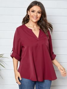 YOINS Plus Size V-neck Roll Pocket Long Sleeves Blouse