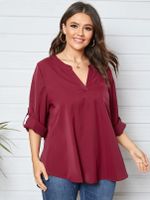 YOINS Plus Size V-neck Roll Pocket Long Sleeves Blouse - thumbnail